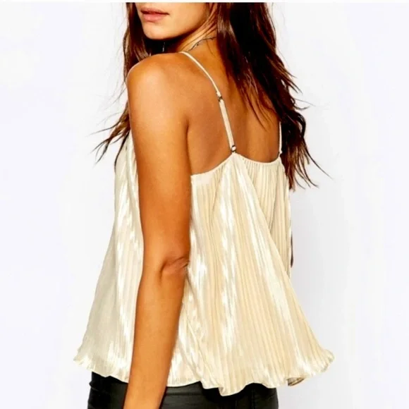 Abercrombie & Fitch Gold Champagne Pleated Swing Tank Top Sz. Small - Picture 6 of 9